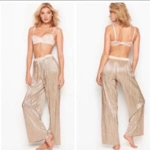 NWT Victoria’s Secret Gold Shine Pleat Wide Leg Lounge Pant Cover Up
